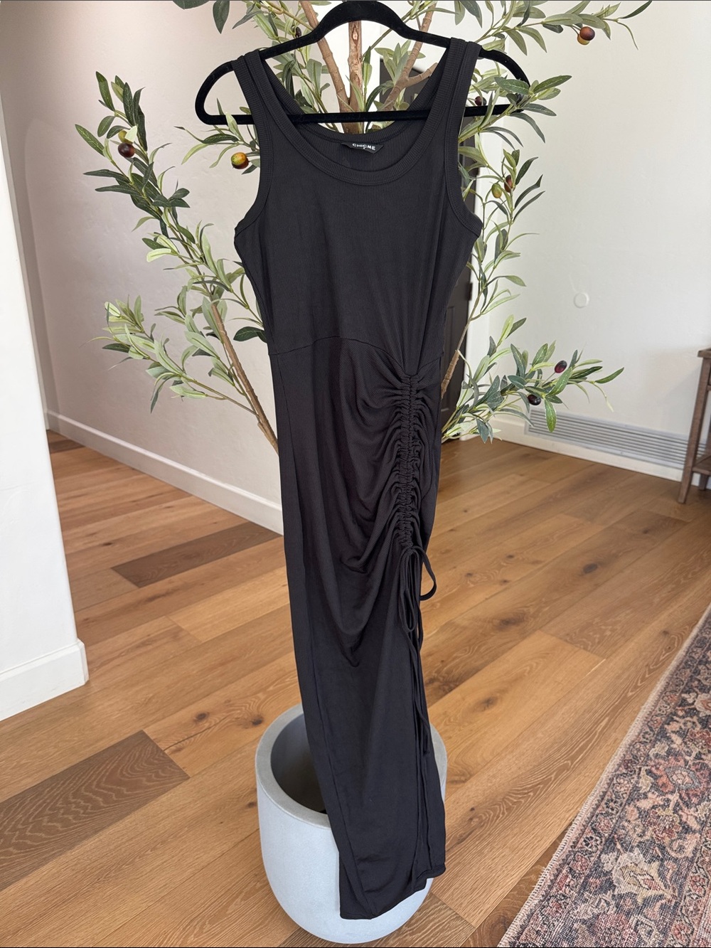 Black Sleeveless Ruched Side Maxi Dress